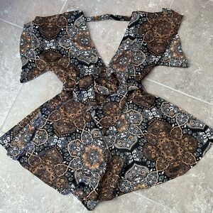 Vici Black & Brown Paisley Pattern Romper